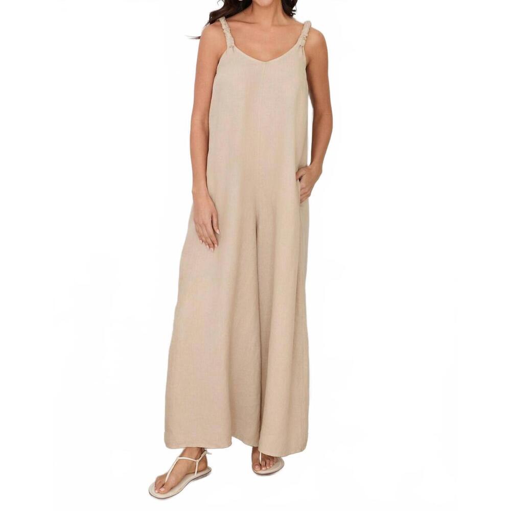 NEW MILIO MILANO sleeveless v-neck wide leg loose jumpsuit in earth beige